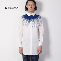 MIXSEVEN原創(chuàng)復古運動拼接廓形裁剪黑透明紗情侶襯衫長襯衣升級版 - 時尚城(www.fadsc.com)